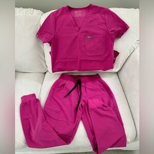 Women’s Figs hot pink scrub set